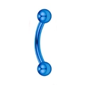 Blue plated stainless steel curved barbell eyebrow ring with dual metal balls - Blue