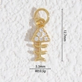 Pendentif arête de poisson doré avec zircons blancs, 12,7 mm x 5,3 mm pour créer des bijoux - Arête de Poisson Strass (DZ-3247)