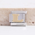 9MM italienisches Armbandglied mit goldenem Buchstaben L auf poliertem Edelstahl - Buchstabe L(MK-1013 l)