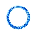 Close-up of blue stainless steel seamless hinged nose ring with twisted spiral design - Blue