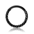 Macro shot of black vacuum-plated stainless steel twisted piercing ring with detailed texture - 6mm / Black