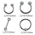 12-piece stainless steel body piercing set including barbells and rings for nose and lips - Silver Style