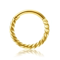 Detail of golden stainless steel hinged nose ring featuring a twisted rope design texture - 6mm / Gold
