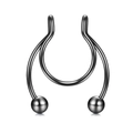 Detail of a black stainless steel C-shaped horseshoe septum ring with smooth round ball ends - Black