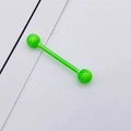 Vue détaillée du piercing barbell vert fluo pour la langue ou le mamelon - Vert