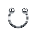 Macro shot of polished silver horseshoe circular barbell with two solid metal screw balls - Ball - Steel