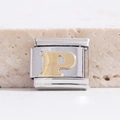 Italienisches Charm-Glied mit goldenem Buchstaben P auf Edelstahl-Modularmband - Buchstabe P(MK-1017)