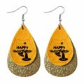 Double-layered Halloween teardrop earrings with yellow faux leather and gold glitter - Yellow Happy Halloween (JE0092C)