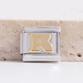 9mm modulares Charm-Armband-Glied mit poliertem goldenem Buchstaben R auf Edelstahl - Buchstabe R(MK-1019)
