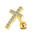 Orecchino a croce in acciaio dorato con zirconi micro-pave e chiusura a vite con sfera - Croce Intarsiata (JE0225B)