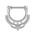 Three-tier silver stainless steel septum clicker ring with elegant bead decoration - Triple Layer Beads Silver (JE0232A)