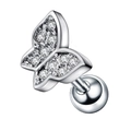 Dettaglio piercing orecchio a farfalla con zirconi pavé e chiusura a sfera a vite - Stile Farfalla (JE0226A)