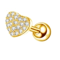 Dettaglio dell'orecchino a cuore dorato con micro-pavé di zirconi e chiusura a vite - Cuore Pieno di Strass (JE0228B)
