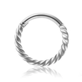 Silver stainless steel twisted rope hinged clicker hoop for nose or ear piercings - 6mm / Steel