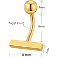 Detailed view of golden 16G stainless steel belly piercing with 8mm curved bar length - Gold Rectangular Curved Bar (JE0253B)