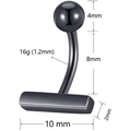 Black stainless steel 16G curved barbell piercing with 4mm ball and rectangular charm - Black Rectangular Curved Bar (JE0253C)