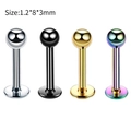 Detail van piercing sieraden 1.2x8x3mm in zilver, zwart, goud en regenboog kleuren - Bal Labret Stud (JE0037) / Zilver