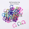 Set of ten colorful marble texture horseshoe rings for septum and ear piercing 1.2x8x3mm - Ball Horseshoe Ring (JE0219A) / 10 Pieces Pack / Multicolor