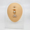 Stainless steel belly button ring featuring a crown pendant with white crystal stones - Crown Dangle Style (JE0069B)