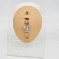 Surgical steel belly ring featuring a zircon-encrusted butterfly pendant with crystal drops - Flexible Butterfly Dangle Style (JE0069C)