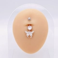 Silver tree of life belly button ring with zircon and butterfly pendant on model - Silver Pave Butterfly Style (JE0430V)