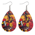 Boucles d'oreilles goutte en similicuir avec motif Fire Dept et crochets argent - Style Thème Pompiers (A)