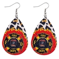 Boucles d'oreilles goutte en similicuir avec motif Fire Dept et imprimé animal - Style Flamme Pompiers (B)