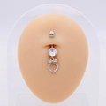Silver stainless steel belly ring with butterfly heart pendant and AAA zircon stones - Silver Bowknot Heart (JE0430D)