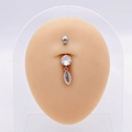 Silver stainless steel belly button ring with Tree of Life zircon pendant on model - Silver Marquise Hollow Style (JE0430F)