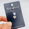 316L stainless steel navel piercing ring with dangling zircon heart pendant design - Pave Heart Pendant Style (JE0430C)