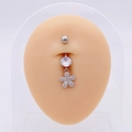Silver stainless steel belly ring with sparkling AAA zircon flower pendant and round stud - Silver Five-Petal Flower Dangle (JE0430G)