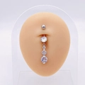 Silver stainless steel navel ring with three vertical round AAA cubic zirconia stones - Silver Streamlined Triple Zirconia (JE0430H)