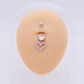 Silver stainless steel belly button ring with heart pendant and cubic zirconia stone - Silver Crossed Heart Style (JE0430I)