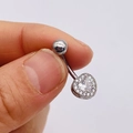Silver belly button ring featuring a heart-shaped cubic zirconia pendant and curved bar - Silver Heart In Heart Style (JE0428C)