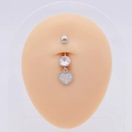 Silver belly button ring featuring a dangling heart pendant with AAA cubic zirconia stones - Silver Full Zirconia Heart Dangle (JE0430K)