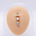 Polished silver stainless steel belly ring with large zircon and dangling wing charm - Silver Pave Wing Style (JE0430L)