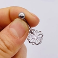 Silver stainless steel belly button ring with butterfly hollow flower and AAA zircon - Silver Hollow Flower Style (JE0428E)