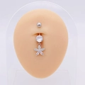 Silver stainless steel belly ring featuring a sparkling white zircon flower pendant - Silver Five-Petal Pave Flower (JE0430N)