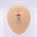 Surgical steel belly ring with double heart charms and clear sparkling AAA cubic zirconia - Silver Double Heart Pave Style (JE0430O)