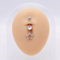 Silver stainless steel navel ring featuring a round zircon and a sparkling star pendant - Silver Five-Pointed Star Dangle (JE0430R)