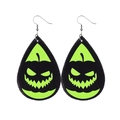 Luminous Halloween pumpkin face teardrop faux leather earrings with silver hook hooks - Pumpkin Style (JE0557H)