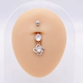 Silver stainless steel dangling belly ring with zircon four-leaf flower pendant - Silver Lucky Clover Dangle (JE0430S)