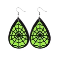 Detail of teardrop Halloween earrings with black spider web and glow green leather - Spider Web Style (JE0557E)