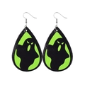 Detail of glow-in-the-dark leather earrings with black ghost cutout for Halloween - Ghost Style (JE0557C)