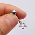 Silver stainless steel belly button ring with star-shaped AAA zircon crystal pendant - Silver Pentagram Style (JE0428N)