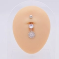 Silver stainless steel belly ring featuring a sunflower pendant with AAA cubic zirconia - Silver Sunflower Style (JE0430W)