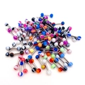 Barbell ear bone studs set with colorful acrylic striped and dotted balls on white background - Helix Cartilage Stud Set / 10 Pieces/Pack (1.2x6x3mm)
