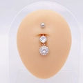 Silver stainless steel belly ring featuring a sparkling sunburst flower zircon pendant - Silver Sunflower Double Zirconia (JE0430X)
