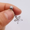 Silver curved barbell belly ring with AAA zircon flower pendant and marquise cut petals - Silver Marquise Zirconia Flower (JE0428Q)