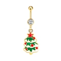 Kerstboom navelpiercing goud met groen emaille en heldere zirkonia kristal voor dames - Gouden Kerstboom Stijl